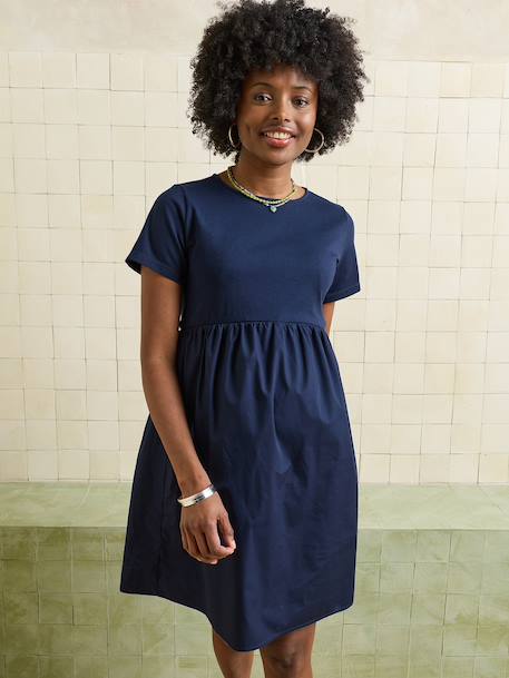 Jurk bi-materiaal zwangerschap borstvoeding marineblauw - vertbaudet enfant 