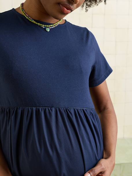 Jurk bi-materiaal zwangerschap borstvoeding marineblauw - vertbaudet enfant 