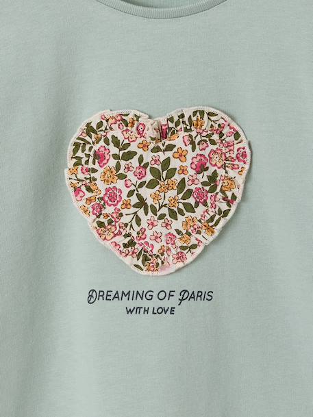 Tee-shirt fille motif romantique manches courtes à volant écru+marine+rose+vert sauge - vertbaudet enfant 