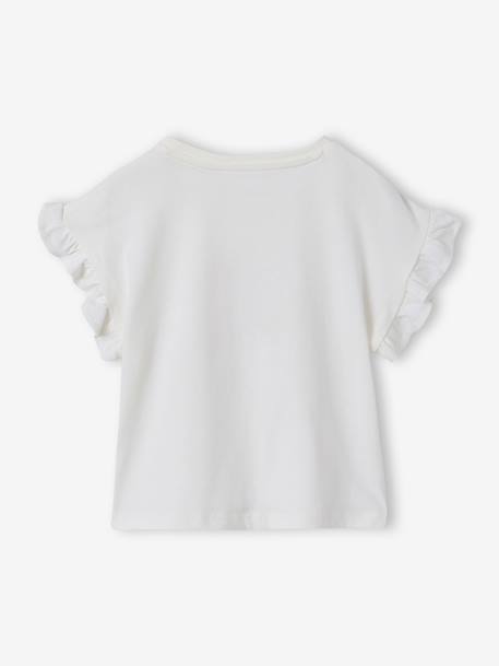 T-shirt voor meisjes met romantisch motief, korte mouwen met ruches ecru+marineblauw+rozen+saliegroen - vertbaudet enfant 