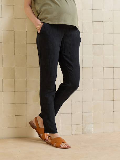 Broek voor zwangere vrouwen van katoenen gaas zwart - vertbaudet enfant 