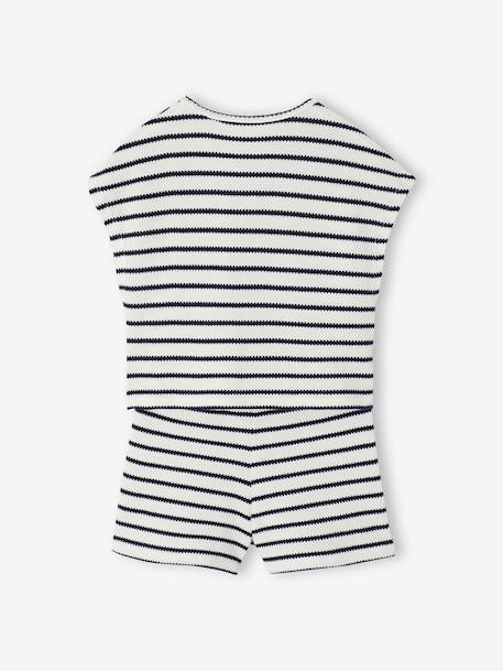 Ensemble fille t-shirt short en maille fantaisie écru+rose - vertbaudet enfant 