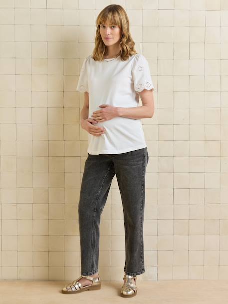 T-shirt zwangerschap korte mouwen borduursels ecru - vertbaudet enfant 