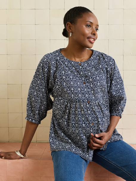 Blouse voor borstvoeding met ballonmouwen marineblauw - vertbaudet enfant 