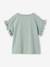 T-shirt voor meisjes met romantisch motief, korte mouwen met ruches ecru+marineblauw+rozen+saliegroen - vertbaudet enfant 