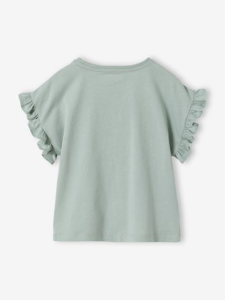 Tee-shirt fille motif romantique manches courtes à volant écru+marine+rose+vert sauge - vertbaudet enfant 