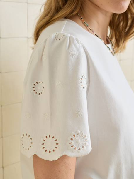 T-shirt zwangerschap korte mouwen borduursels ecru - vertbaudet enfant 