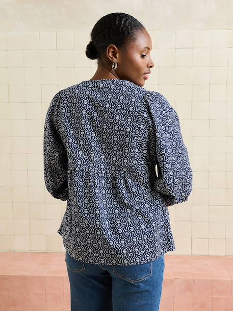 Blouse voor borstvoeding met ballonmouwen marineblauw - vertbaudet enfant 