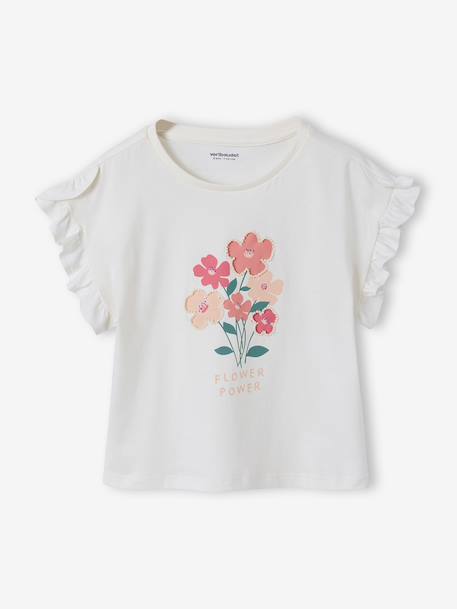 Fille-T-shirt, sous-pull-Tee-shirt fille motif romantique manches courtes à volant