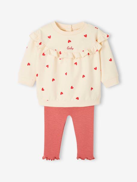 Set sweater met ruche + legging baby ecru+rozen - vertbaudet enfant 