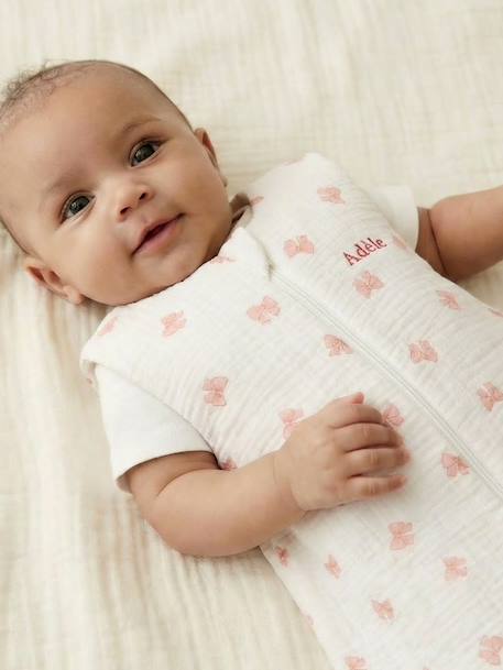 Gigoteuse été ouverture centrale personnalisable gaze de coton NOEUDS blanc imprimé - vertbaudet enfant 