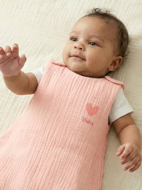 Gigoteuse été sans doublure en gaze de coton Bio*, personnalisable bleu grisé+corail - vertbaudet enfant 