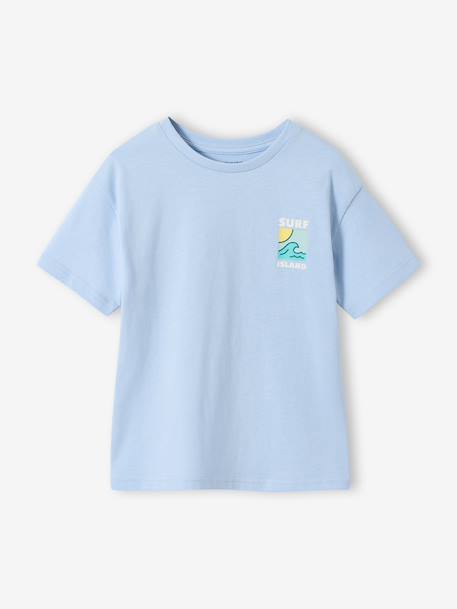 Jongensshirt met motief op de voor- en achterkant hemelsblauw+oceaanblauw+rozenhout+wit - vertbaudet enfant 