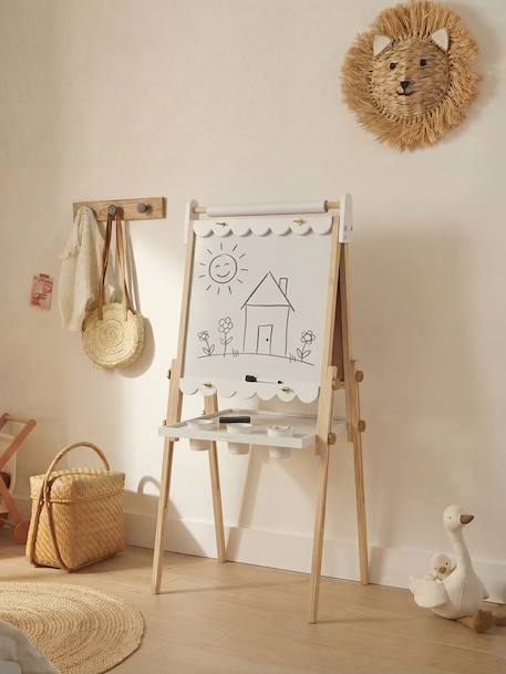 Tableau pliable et réglable en hauteur 3 en 1 en bois FSC® blanc+multicolore+Rose - vertbaudet enfant 