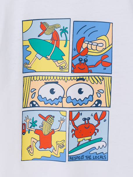 Jongensshirt met motief op de voor- en achterkant hemelsblauw+oceaanblauw+rozenhout+wit - vertbaudet enfant 