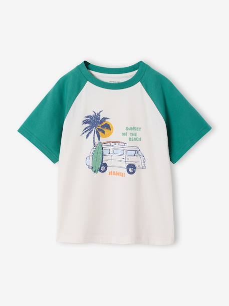 T-shirt met korte mouwen voor jongens oceaanblauw+smaragdgroen - vertbaudet enfant 