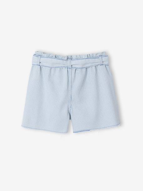 Short fille twill ceinture à nouer rayé bleu+rose+vanille - vertbaudet enfant 