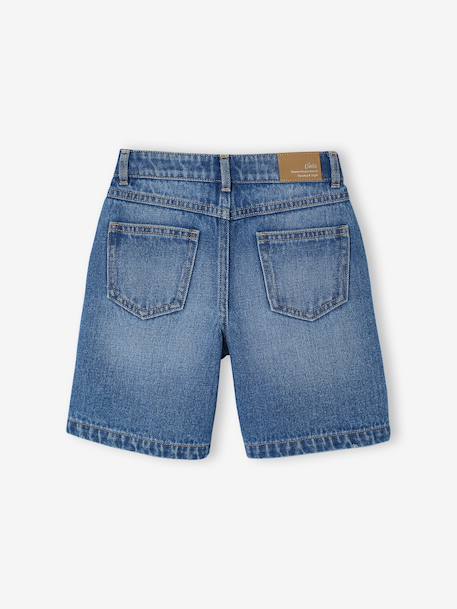 Bermuda fille en jean brodé fleurs bleu clair+bleu moyen - vertbaudet enfant 