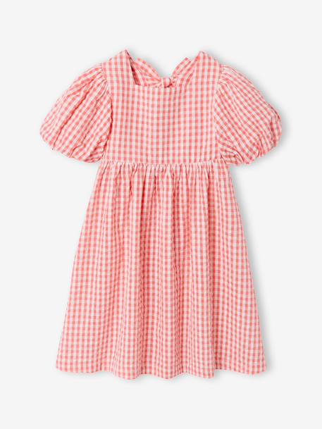 Jurk meisjes Vichy knopen rug koraal - vertbaudet enfant 