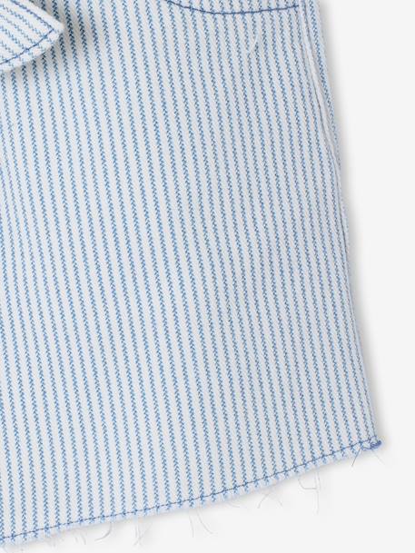 Short voor meisjes van twill met riem om te knopen blauw, gestreept+rozen+vanille - vertbaudet enfant 