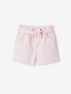 -Short fille twill ceinture à nouer