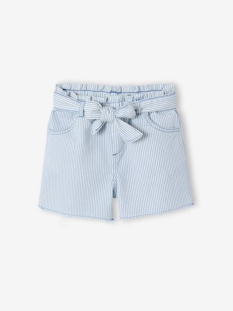 Short fille twill ceinture à nouer rayé bleu+rose+vanille - vertbaudet enfant 