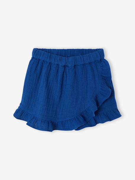 Skort voor meisjes van katoenen gaas felblauw+rood - vertbaudet enfant 