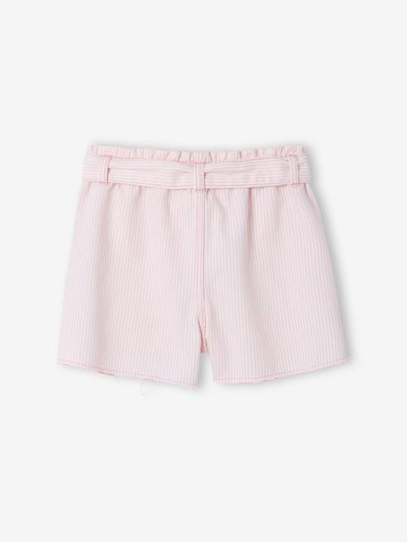Short fille twill ceinture à nouer rayé bleu+rose+vanille - vertbaudet enfant 