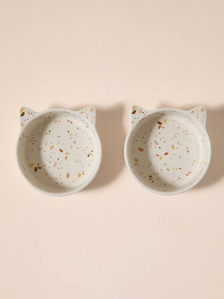 Lot de 2 gamelles pour chat en céramique blanc imprimé+écru - vertbaudet enfant 