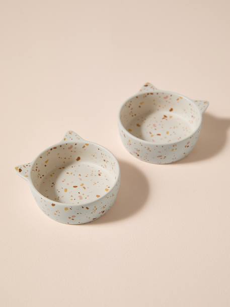 Lot de 2 gamelles pour chat en céramique blanc imprimé+écru - vertbaudet enfant 