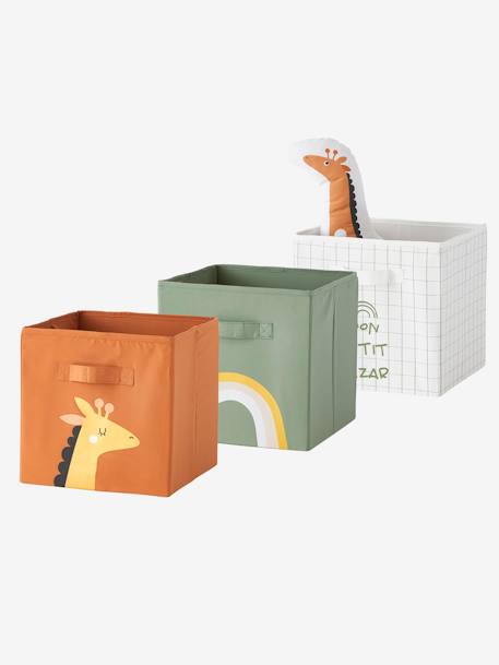 Lot de 3 bacs de rangement animaux Tanzanie tilleul foncé imprimé - vertbaudet enfant 