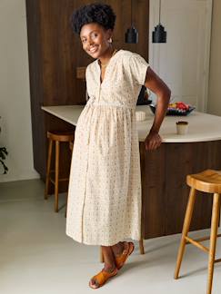Vêtements de grossesse-Robe longue boutonnée grossesse coton bio