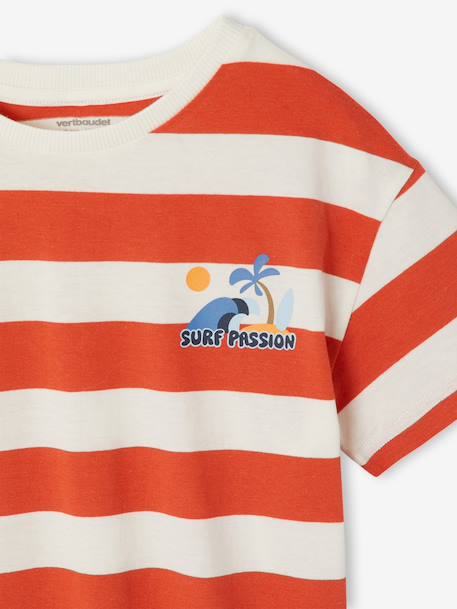 Tee-shirt garçon larges rayures motif poitrine orange+rayé vert - vertbaudet enfant 