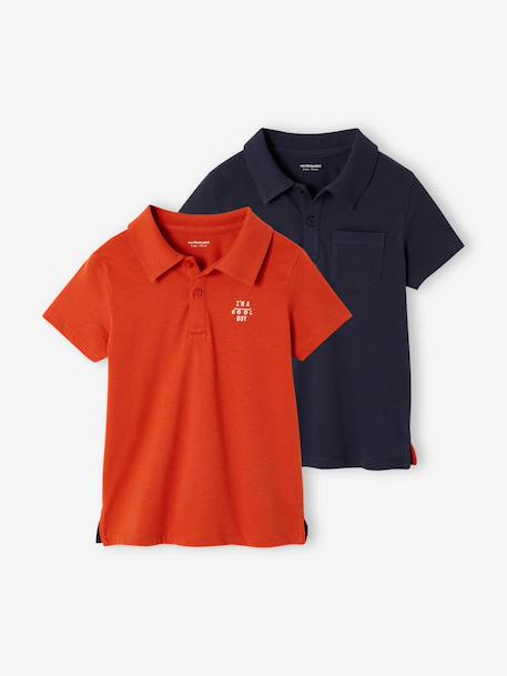 Lot de 2 polos garçon unis manches courtes LOT BLEU+orange+vert d'eau - vertbaudet enfant 