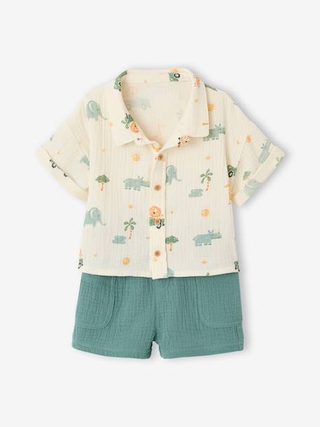 Babyset overhemd short babyjongen smaragdgroen - vertbaudet enfant 