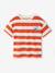 Tee-shirt garçon larges rayures motif poitrine orange+rayé vert - vertbaudet enfant 