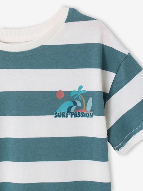 Tee-shirt garçon larges rayures motif poitrine orange+rayé vert - vertbaudet enfant 