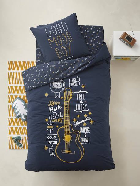 Parure housse de couette + taie d'oreiller ROCK STAR MARINE FONCE - vertbaudet enfant 