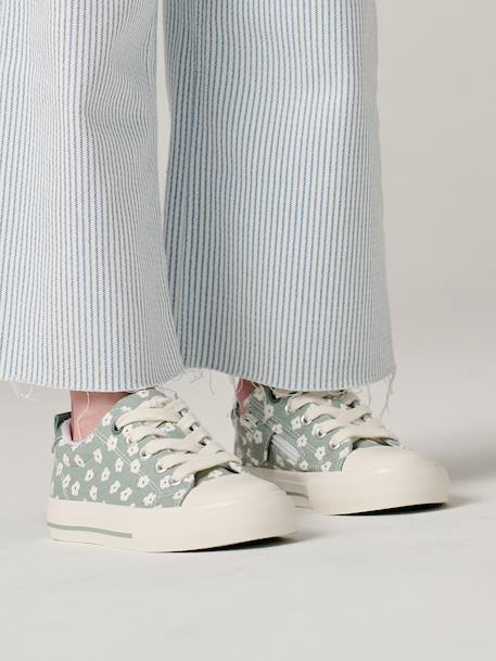 Stoffen decoratieve sneakers voor meisjes groen, bedrukt+rouge - vertbaudet enfant 