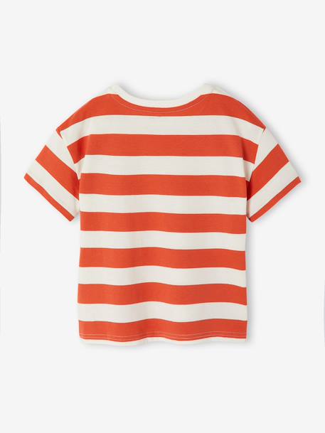 Tee-shirt garçon larges rayures motif poitrine orange+rayé vert - vertbaudet enfant 