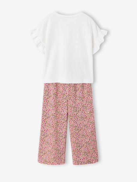 Ensemble T-shirt pantalon large fille blush+écru - vertbaudet enfant 