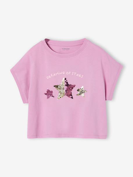 T-shirt fille motifs sequins écru+lilas+vert d'eau - vertbaudet enfant 