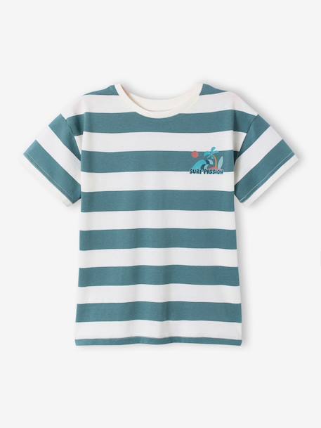 Tee-shirt garçon larges rayures motif poitrine orange+rayé vert - vertbaudet enfant 