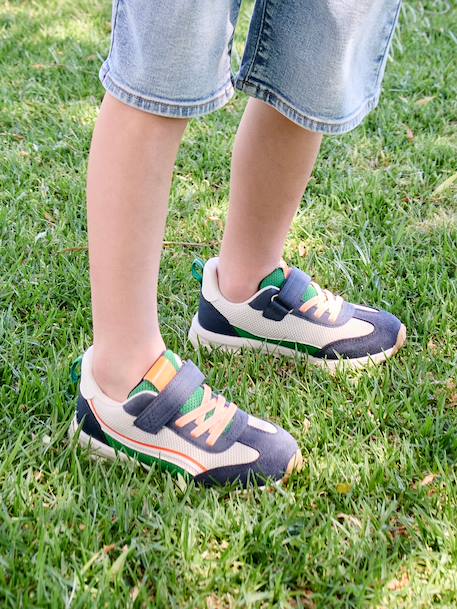 Kindersneakers met veters en klittenband, kleutercollectie blauw, bedrukt+kaki+veel beige+veel blauw - vertbaudet enfant 