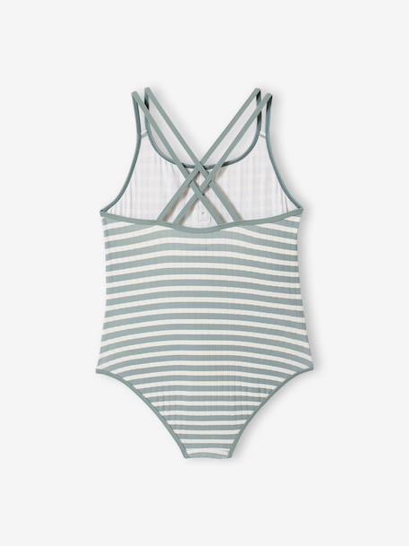 Maillot de bain 1 pièce rayures vert sauge - vertbaudet enfant 