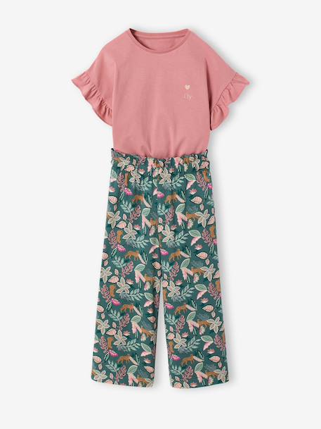 Ensemble T-shirt pantalon large fille blush+écru - vertbaudet enfant 
