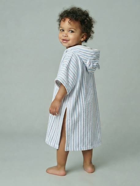 Poncho de bain bébé Animaux, avec coton recyclé blanc imprimé+rayé bleu - vertbaudet enfant 