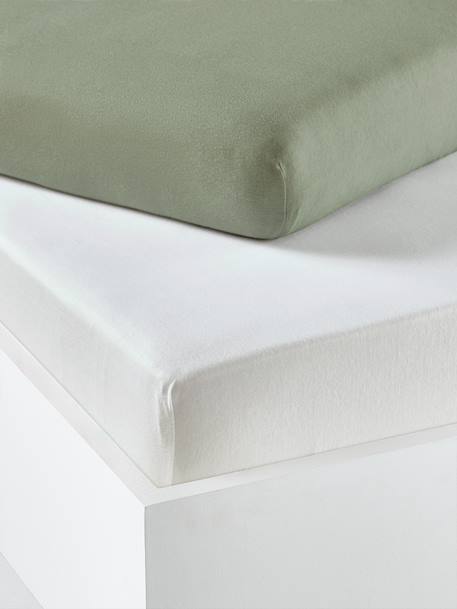 Set van twee babyhoeslakens uit rekbare jersey beige+CURRYGEEL+Groenblauw + wit+LICHTGRIJS+mosterdgeel+ROZE PALE+saliegroen+wit - vertbaudet enfant 