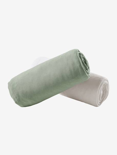 Lot de 2 draps-housses bébé en jersey extensible beige+blanc+GRIS+JAUNE CURRY+moutarde+ROSE PALE+VERT BLEUTE+vert sauge - vertbaudet enfant 