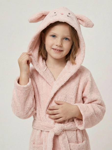 Peignoir enfant LAPIN coton recyclé personnalisable rose poudré - vertbaudet enfant 